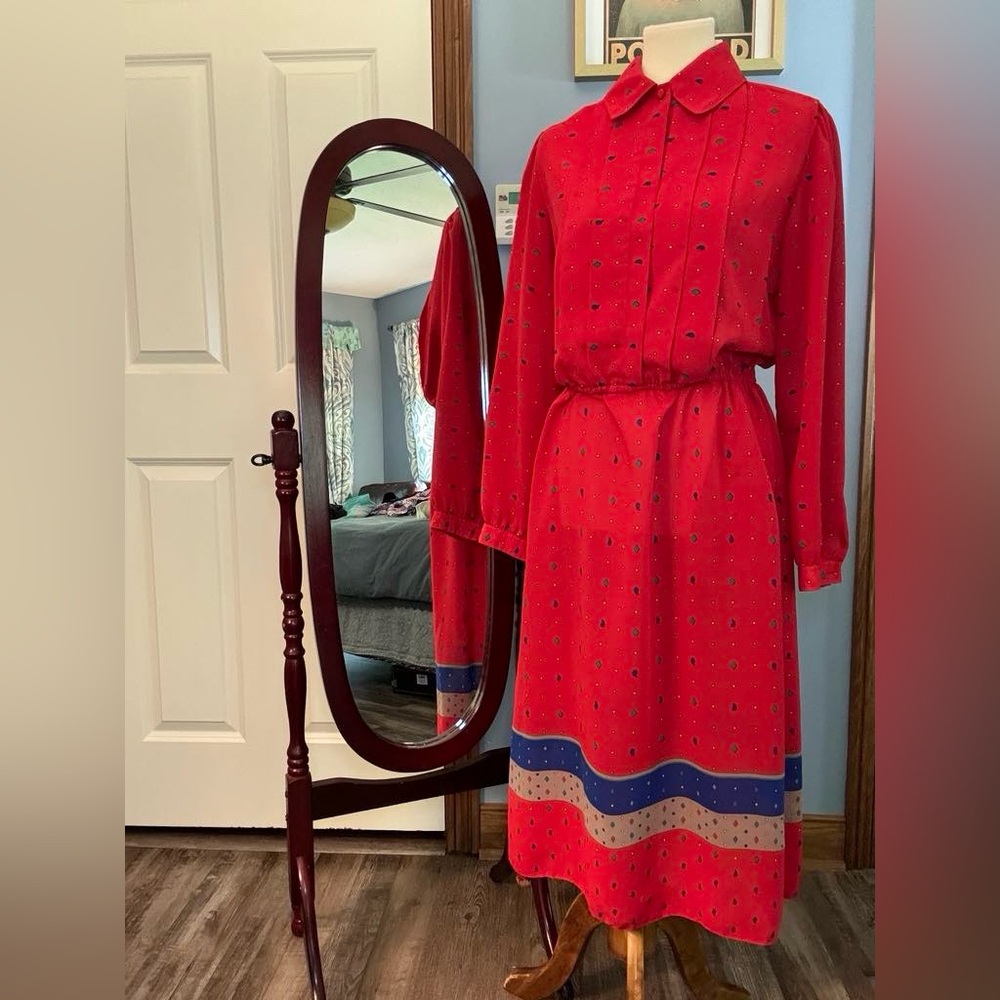 Ms. Chaus Red Long Sleeve Shirtdress